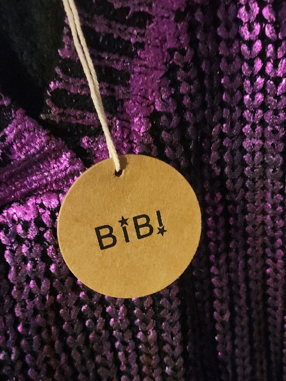 BiBi Purple Sequin V-Neck Sweater with Gold and Green Accent Sleeves - Picture 2 of 4
